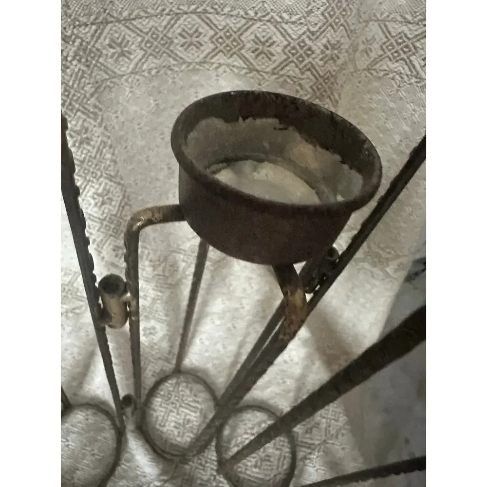 Vintage Brutalist Folding Wrought Iron Candelabra 8 Arm Tea Light Candle Holder